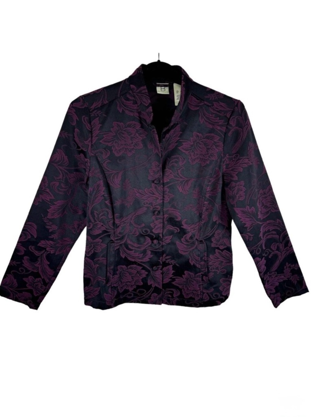 Belongings Purple Black Floral Mock Neck Lightweight Button Up Jacket Size S